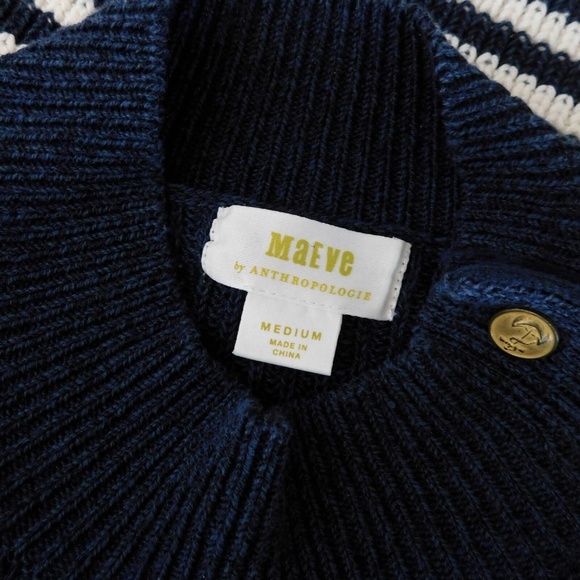 Anthropologie MAEVE Puff-Sleeves Sweater Tee Sailor Stripe Nautical Medium - Picture 12 of 15